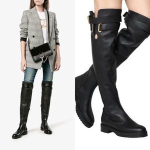 VALENTINO GARAVANI Buckled textured-leather over-the-knee boots~BLACK~Sz38-$1995